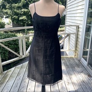 Spaghetti Strap Silk Sequined Beaded Little Black Dress Size 4